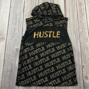 Brooklyn Laundry Sleeveless Muscle Hoodie Shirt Black & Gold Hustle Mens SZ S